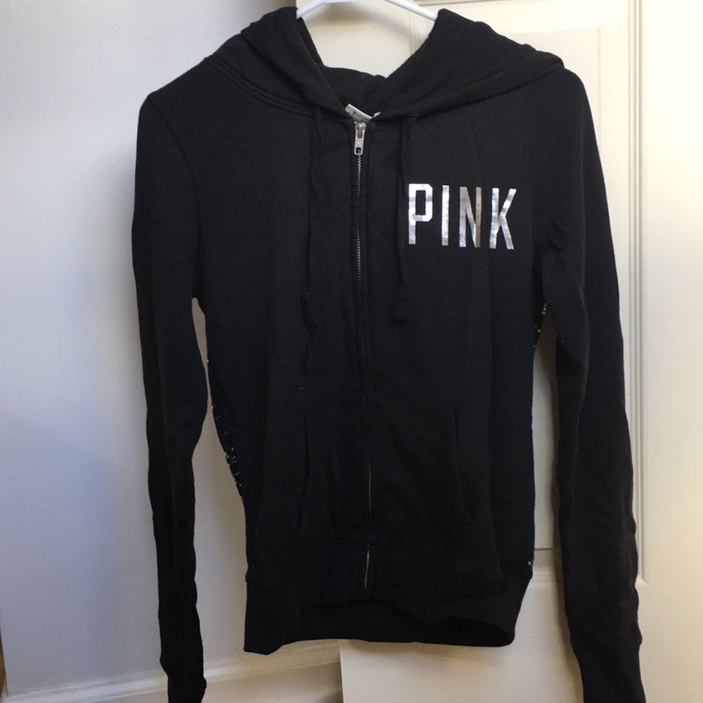 PINK Zip Up Hoodie with Back Bling